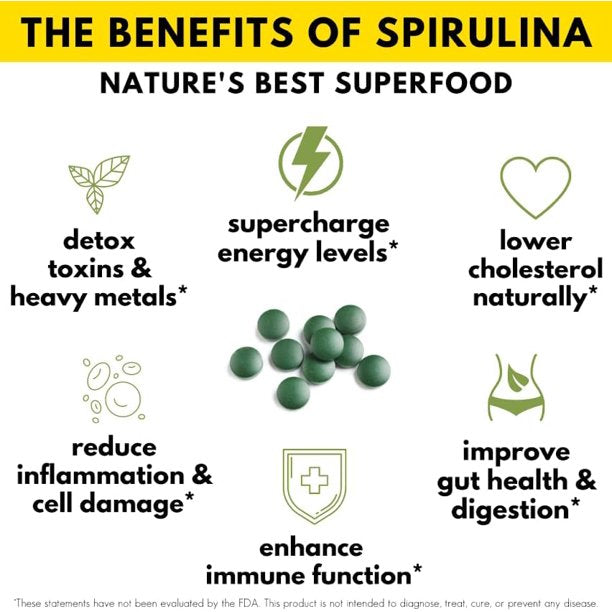 Sunlit Best - USDA Organic Spirulina Tablet - Natural Super Greens Supplements for Immune Support, Gut Health &amp; Energy Drink Tablets with Chlorophyll, Vegan &amp; High Protein Non GMO, 1000 Superfood Tabs