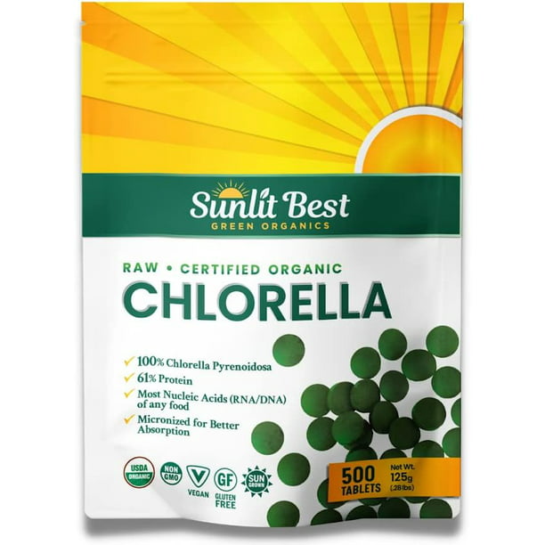 Sunlit Best USDA Organic Premium Chlorella Tablets 500 Tabs | 100% Pure Chlorella Superfood Supplement High in Protein, Chlorophyll, Vitamins, &amp; Minerals | Supports Good Health, Wellbeing &amp; Recovery