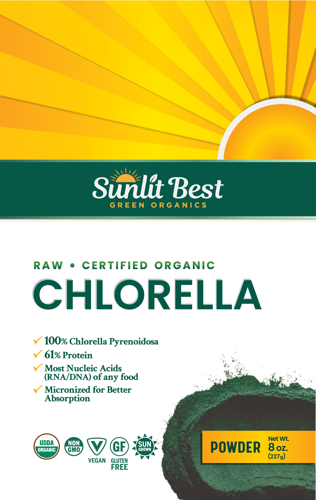 Sunlit Best Green Organic Chlorella 8 Oz Powder